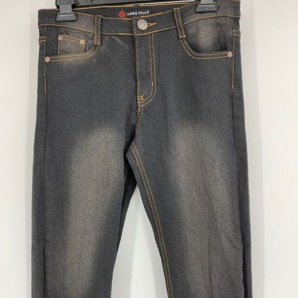Girls Youth Swiss Cross Skinny Stretch Jeans Black 0899 - Picture 6 of 8